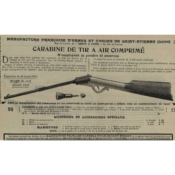 Carabine de tir XIXème à air comprimé manufacture St ETIENNE