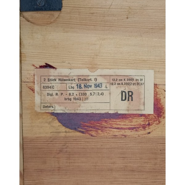 Caisse de munitions Allemande 1943 douilles 12.2cm WW2