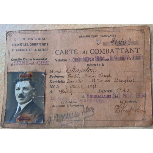 Carte du Combattant WW1 14-18