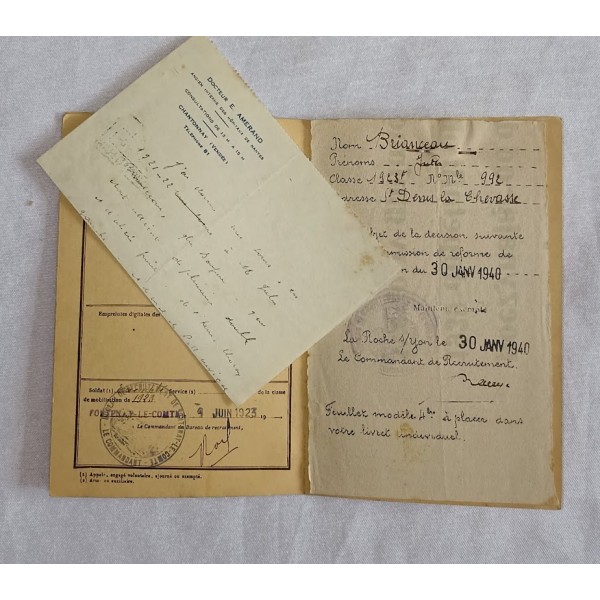 Livret Militaire photo soldat classe 1923 WW2