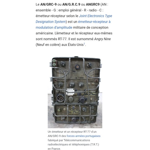 Poste émetteur-récepteur US RT-77/GRC-9 (FR)
