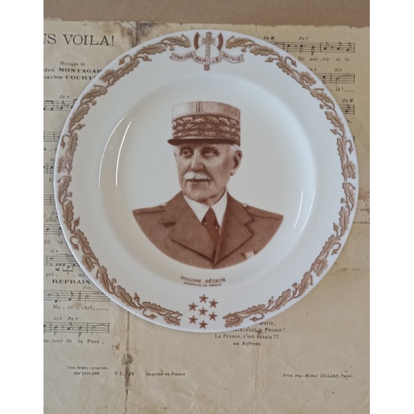 Assiette et parole Maréchal nous voilà Vichy Pétain 1940 WW2
