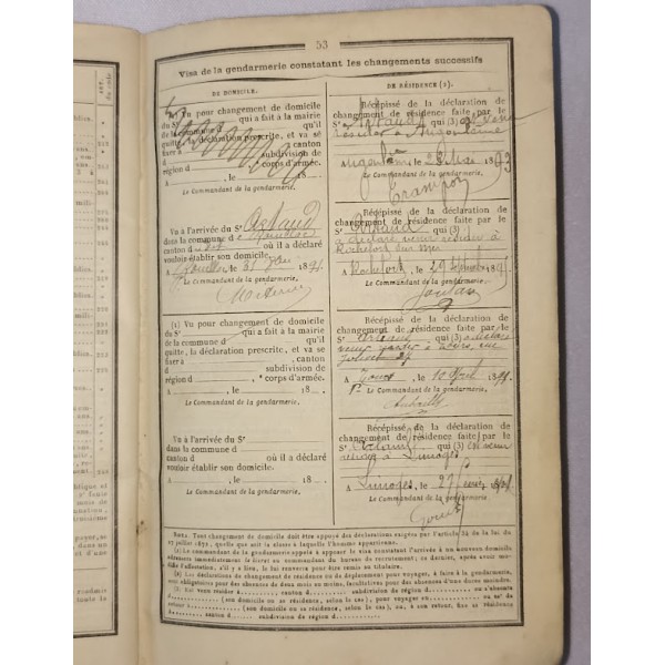 Livret militaire soldat Service Auxiliaire Classe 1885 107ème Infanterie Angoulême