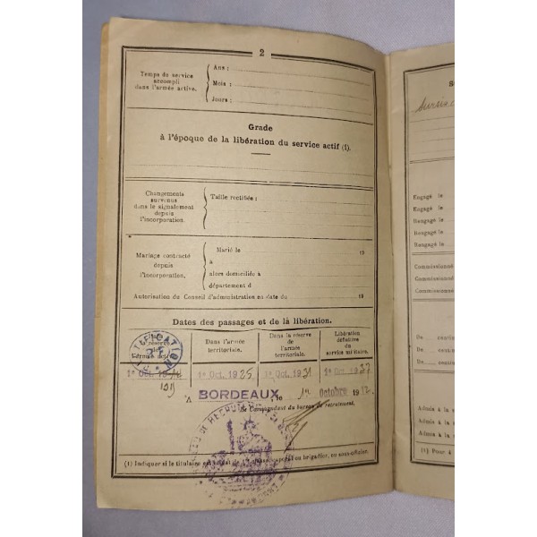 Livret militaire soldat SERPAUD réforme temporaire 1914 WW1
