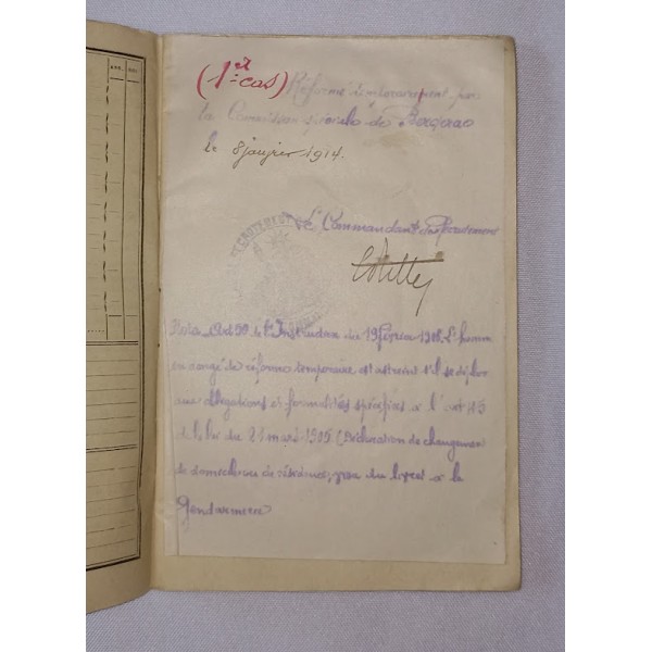 Livret militaire soldat SERPAUD réforme temporaire 1914 WW1