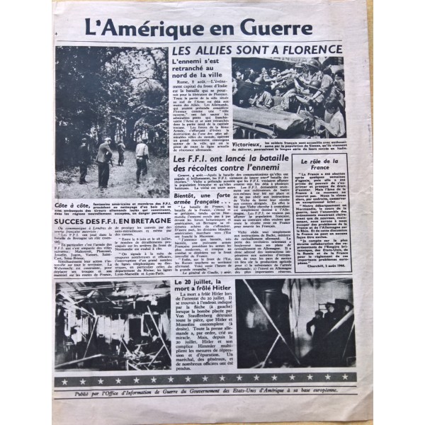Journal L'Amérique en Guerre parachuté le 9 août 1944