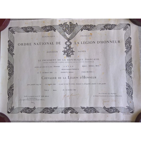 Diplôme Chevalier de La...