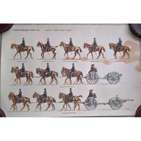 Lot de 4 planches de dessins "L'armée Française d'août 1914"