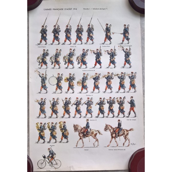 Lot de 4 planches de dessins "L'armée Française d'août 1914"