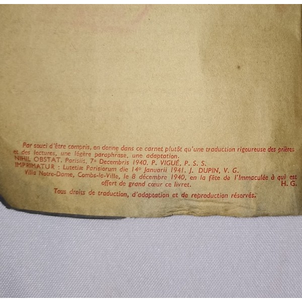 Livret de prières du prisonnier STO Stalag 1940 WW2