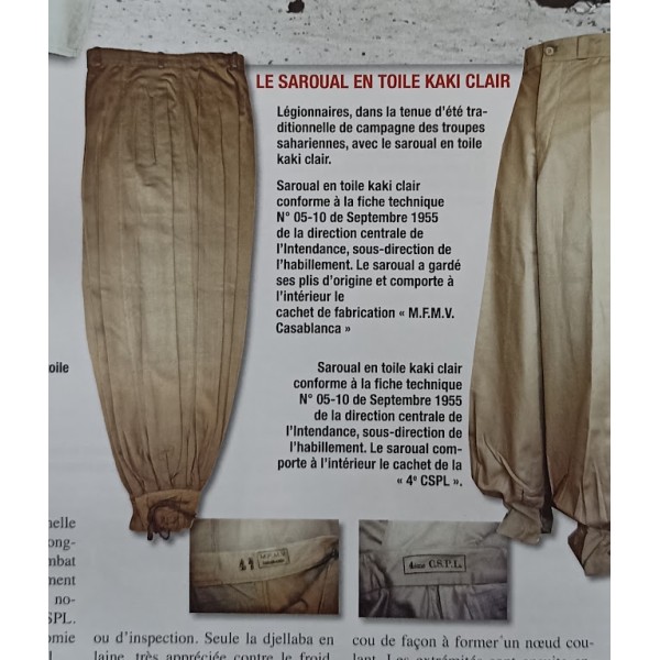 Saroual, sarouel modèle 1952 toile kaki clair AFN compagnie Saharienne Légion portée
