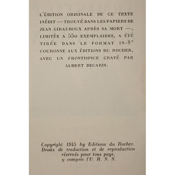 Livre édition original numéroté ARMISTICE à BORDEAUX de Jean Giraudoux 1945